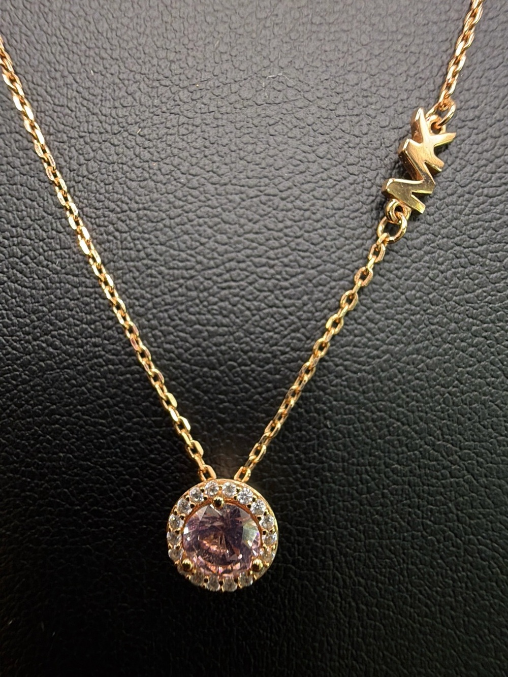 MICHAEL KORS 925 ROSE GOLD PAVE HALO PENDANT NECKLACE PINK DAINTY FEMININE - Picture 1 of 9